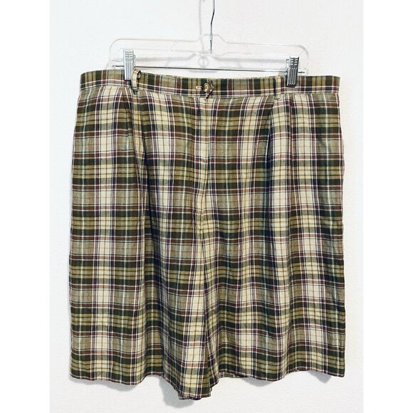 Talbots Shorts Womens 20 Green Plaid Linen Blend Lined High Waist Vintage Preppy - Picture 1 of 5